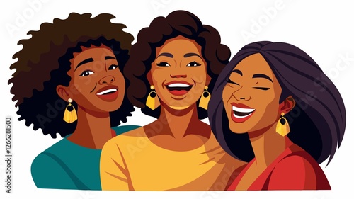 A vibrant image capturing the genuine connection and unbridled joy of three Black African American women, their laughter a testament to their strong bond. photo