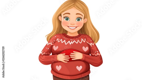 Pregnant woman, winter sweater, love, joy, holiday card photo