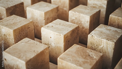 Beige Cubic Blocks, Geometric Pattern, Abstract Design, Display photo