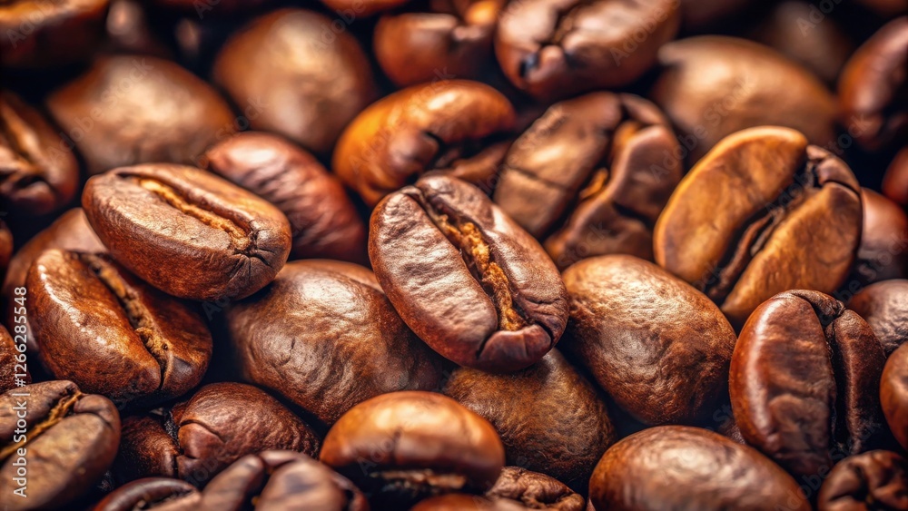 Fototapeta premium Aromatic Roasted Coffee Beans Close-up of Rich Brown Coffee Beans with Detailed Texture and Surface