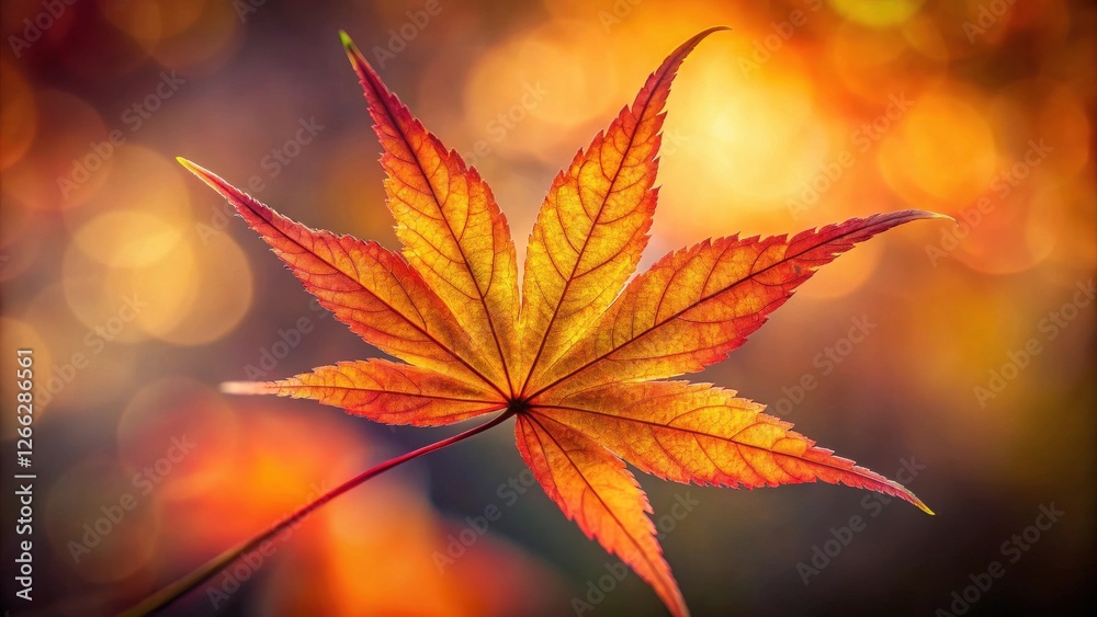 Autumnal Leaf Illuminated by Warm Sunlight A Detailed Close-Up of a Single, Vibrant Leaf, Displaying Intricate Veins and Rich Colors Against a Soft-Focused Background Autumnal Leaf Illuminated by Warm Sunlight A Detailed Close-Up of a Single, Vibrant Leaf, Displaying Intricate Veins and Rich Colors Against a Soft-Focused Background