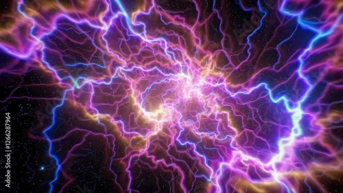 electric neon lightning in dark space, energetic and vibrant background concept