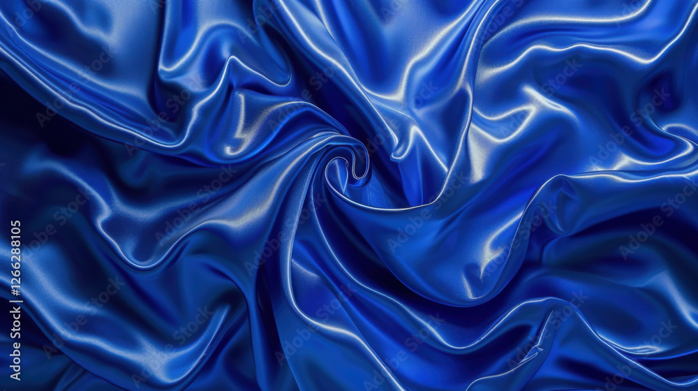 Fototapeta premium Satin fabric in rich blue color, showcasing smooth texture and elegant drape. luxurious sheen creates captivating visual effect, perfect for fashion and design projects