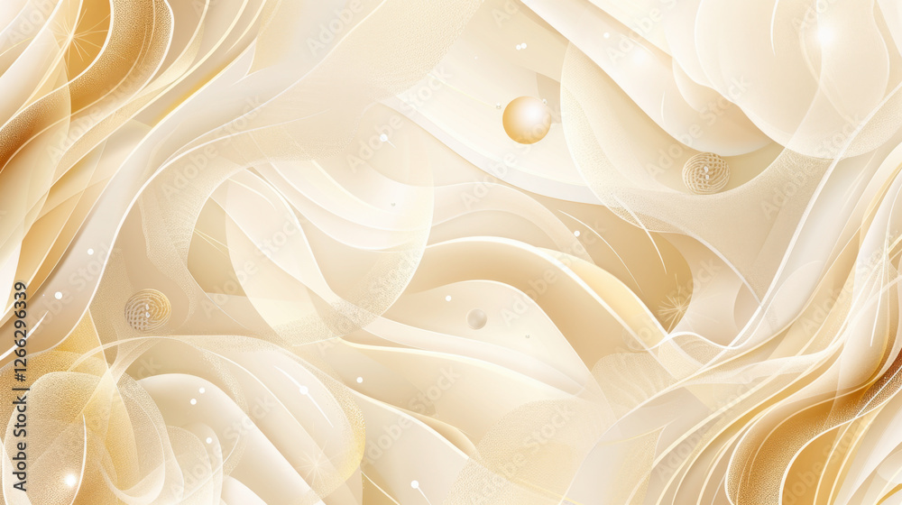 Fototapeta premium Elegant abstract background with soft waves and golden accents, creating serene and luxurious atmosphere. Ideal for design projects and digital art