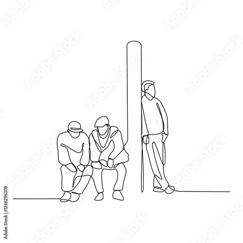 One continuous line drawing of bus station activity vector design illustration. Land transportation design in simple linear style concept. Bus, driver and tourist activity in the bus station for asset