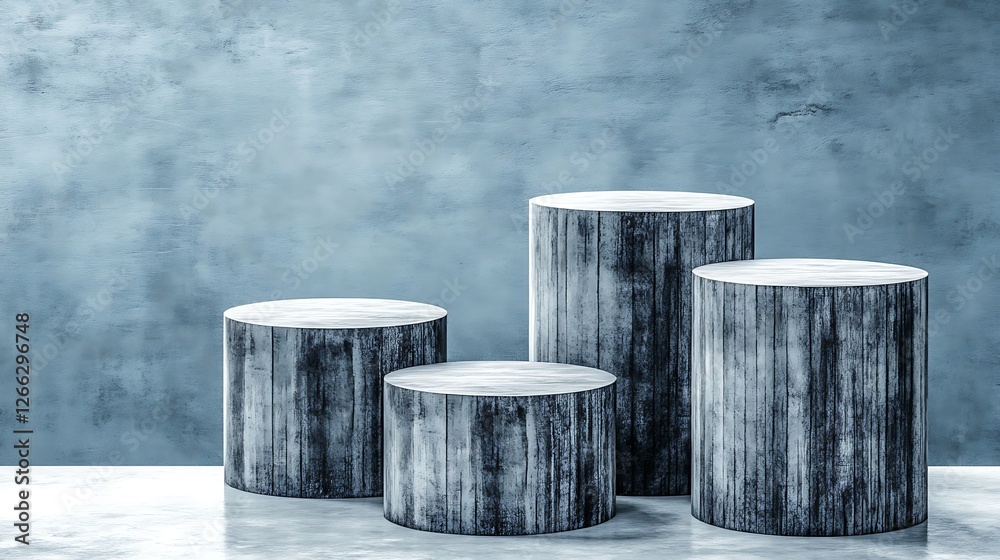 Cylindrical display, blue backdrop. Product showcase Cylindrical display, blue backdrop. Product showcase