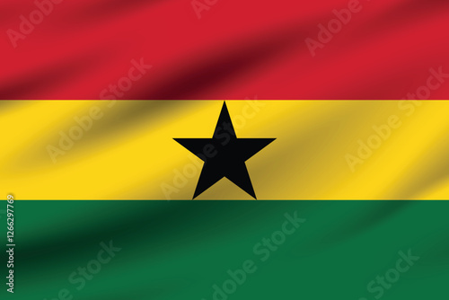 Ghana flag official colors and proportion digital vector illustration. Pleated flag.