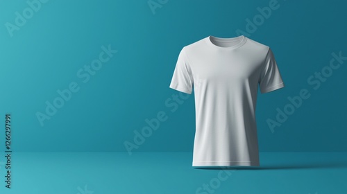 Display of a Frontfacing White Roundneck T-Shirt on a Solid Background for Mockup Presentation photo