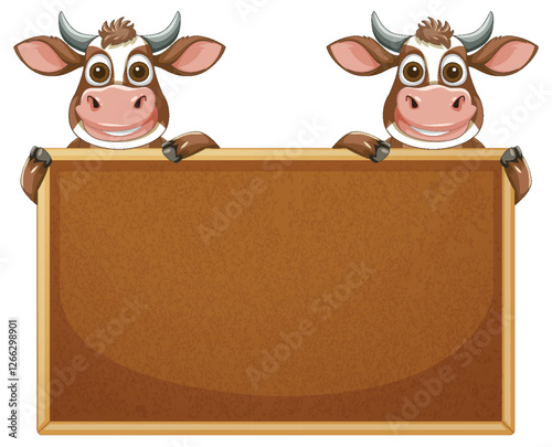 Cartoon Cows Holding a Blank Sign