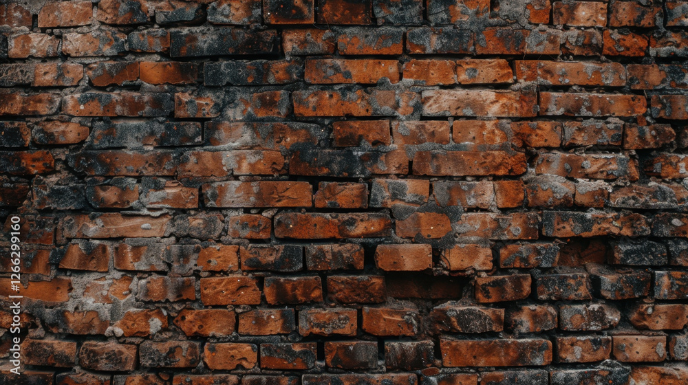 Fototapeta premium Old brick wall with rustic texture and warm tones, showcasing weathered bricks and vintage feel. surface displays mix of orange and gray hues, adding character