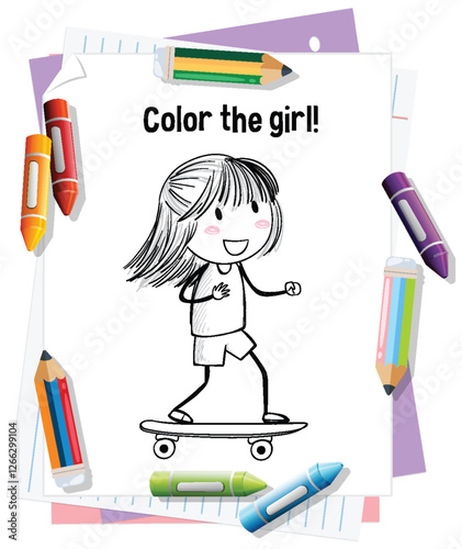 Coloring Fun with Skateboarding Girl