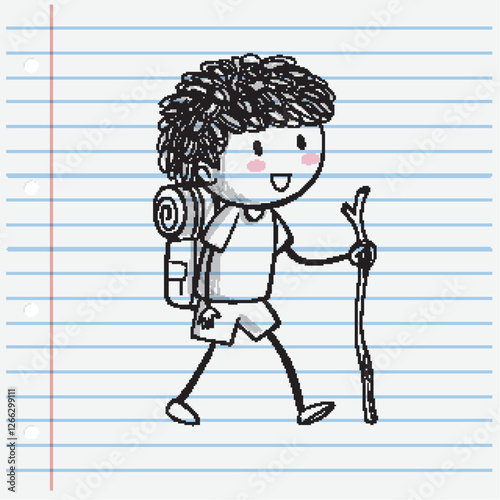 Adventurous Child with Backpack and Stick
