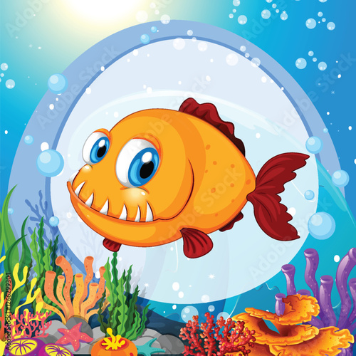 Colorful Cartoon Fish in Underwater Scene