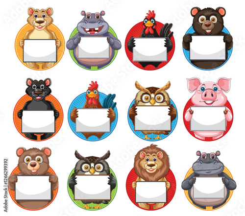 Animal Characters Holding Blank Signs