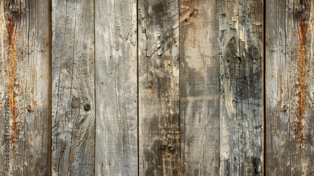 Naklejka premium Weathered wooden planks with rustic texture and natural imperfections create charming backdrop. aged wood showcases blend of gray and brown tones, enhancing its vintage appeal