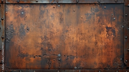 Rusty Metal Plate with Rivets in a Weathered Texture Ideal for Backgrounds and Industrial Design Applications