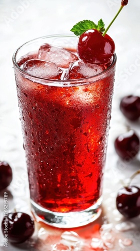 Wallpaper Mural Cherry juice in a glass with ice and fresh cherries. Torontodigital.ca