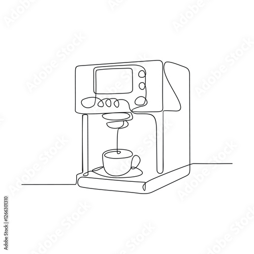 One continuous line drawing of a machine coffee with simple linear style vector illustration. Machine coffee drawing with Minimalist black linear design isolated concept vector design illustration.
