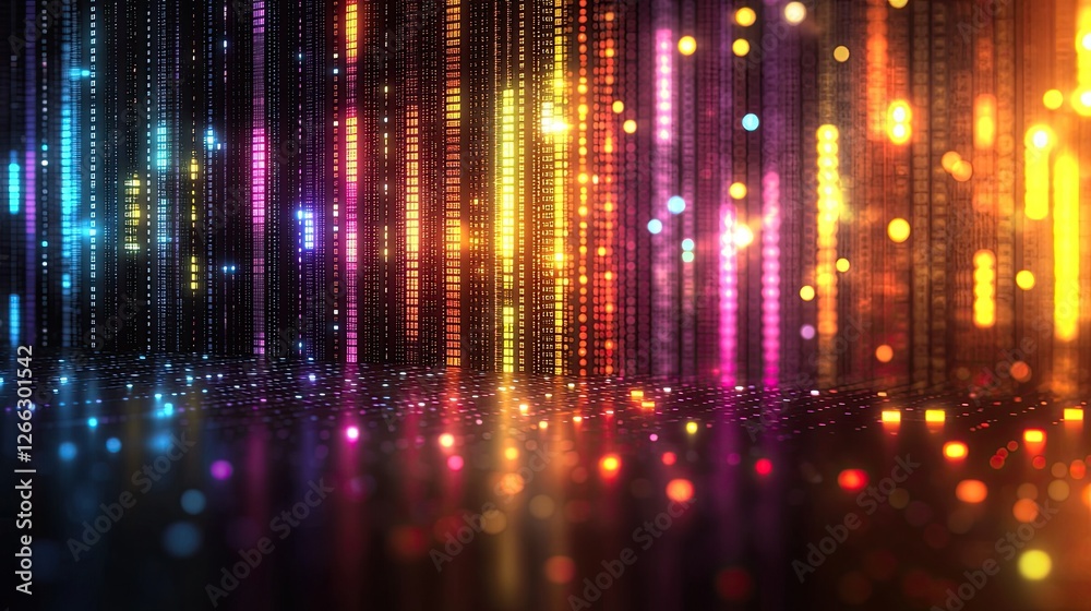 Obraz premium Vibrant abstract digital background with colorful light streaks and glowing particles in motion