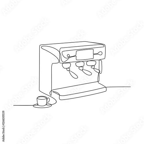 One continuous line drawing of a machine coffee with simple linear style vector illustration. Machine coffee drawing with Minimalist black linear design isolated concept vector design illustration.