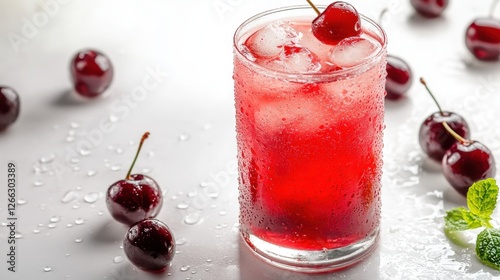 Wallpaper Mural Cherry juice with ice in a glass on a white background. Torontodigital.ca