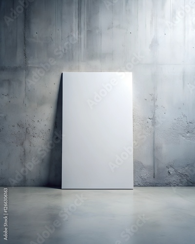 Blank white grey paper poster leaning against concrete wall. business mockup presentation design.