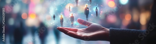 Wallpaper Mural A business person holding out their hand with human figures floating above it. Torontodigital.ca