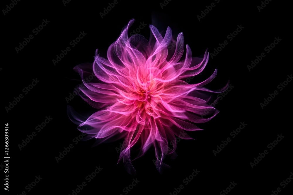 bright illuminated pink aster on a black background, soft focus with generative ai