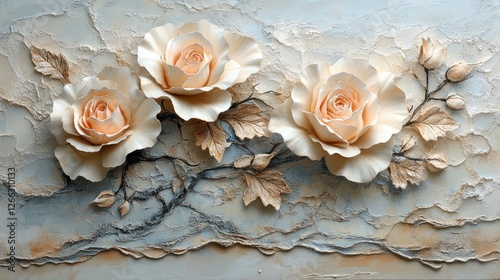 Three intricately crafted 3D roses with textured background, showcasing artistic floral design