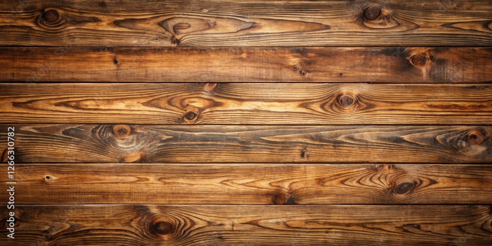 Naklejka premium Rustic Brown Wooden Planks Background Texture Image Featuring Horizontal Grain and Knots