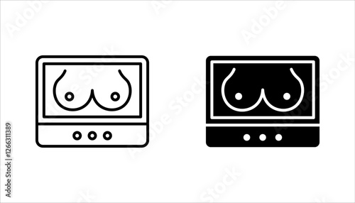 Mammography icon set, female breast in scanner. Laboratory research. vector illustration on white background