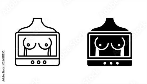 Mammography icon set, female breast in scanner. Laboratory research. vector illustration on white background
