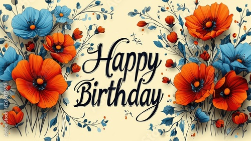 Colorful floral arrangement with 'Happy Birthday' text, ideal for celebration invitations or cards