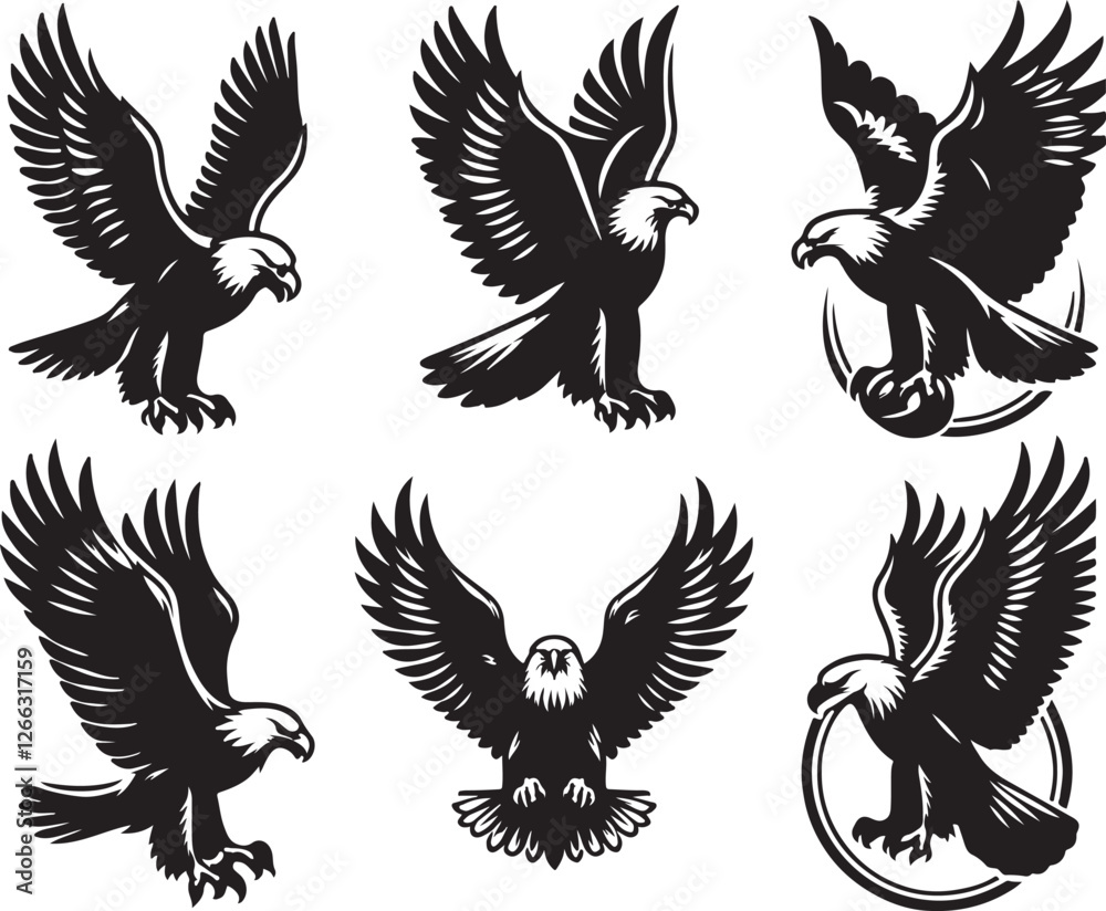 Obraz premium Set of eagles silhouettes Design element for label, emblem, sign, poster, t shirt. Vector image
