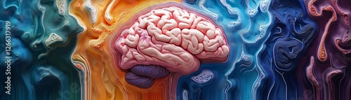 3D illustration of a human brain in vibrant colors, different regions highlighted for brain functions, neural activity, detailed anatomy view, neuroscience education concept photo