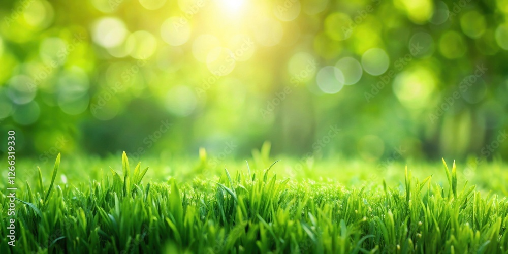 Fototapeta premium Vibrant Green Grass in a Sunny Meadow with a Soft Bokeh Background
