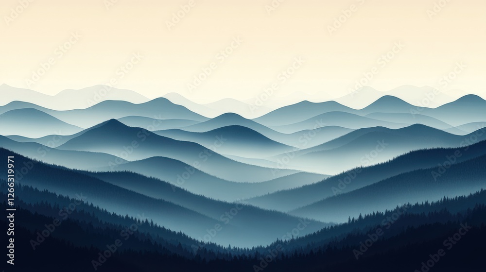 Obraz premium mountains view with fog illustration