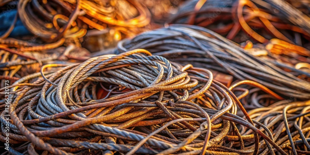 Pile of Rusty Metal Wire Coils and Rods in a Scrap Yard Pile of Rusty Metal Wire Coils and Rods in a Scrap Yard