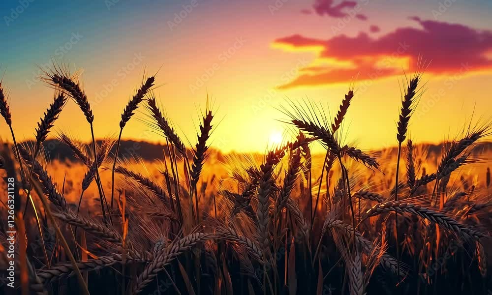 Breathtaking Sunset Over a Golden Wheat Field – A Serene Rural Landscape Breathtaking Sunset Over a Golden Wheat Field – A Serene Rural Landscape