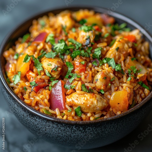 a bowl of delicious chicken cube fried rice