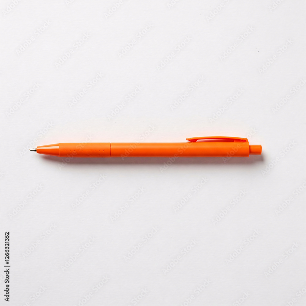 Orange pen isolated on white background. Top view. Flat lay front view Orange pen isolated on white background. Top view. Flat lay front view