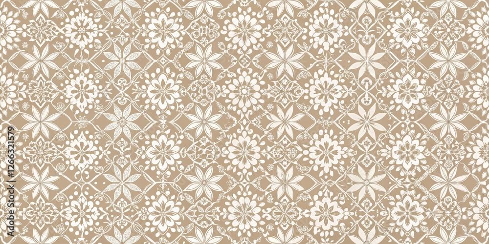 Elegant Repeating Floral Pattern with Intricate Design Elements on a Neutral Background Elegant Repeating Floral Pattern with Intricate Design Elements on a Neutral Background
