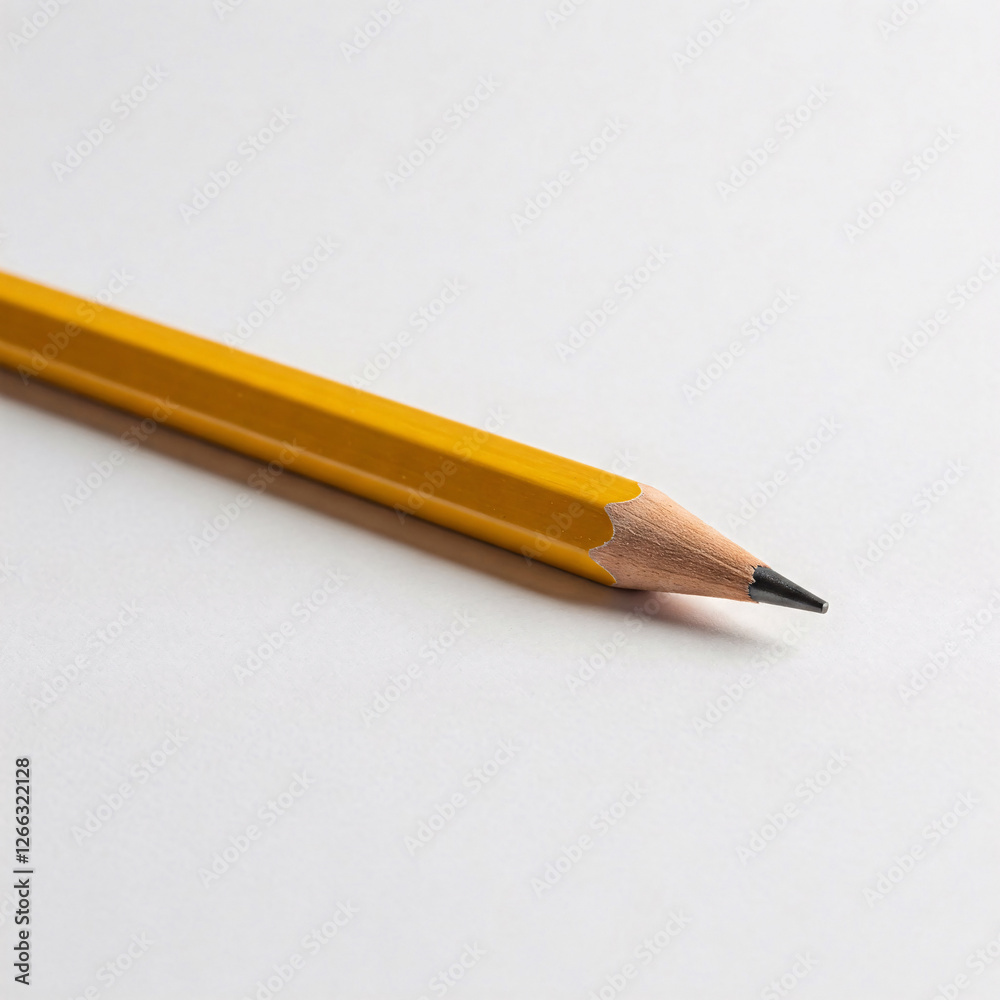 Pencil on a white background, close-up, selective focus front view Pencil on a white background, close-up, selective focus front view