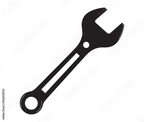 Wrench Isolated on White Background, Black Wrench Silhouette – Perfect for Engineering Designs