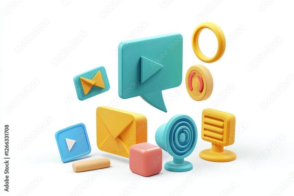 3D glyph for communication channels, clean and modern symbol for media on white background. 3D glyph for communication channels, clean and modern symbol for media on white background.