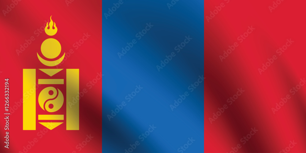 Naklejka premium Mongolia flag official colors and proportion digital vector illustration. Pleated flag.