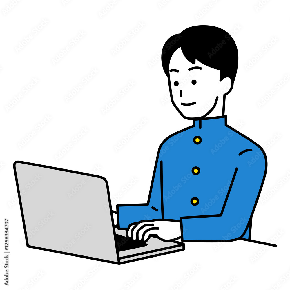 ノートパソコンを操作する男子学生