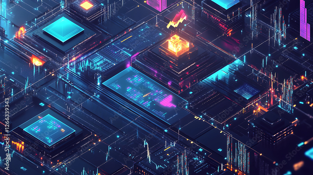 Fototapeta premium A blockchain-powered cryptocurrency exchange with charts showing live market data (3)