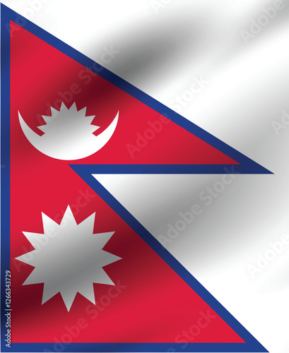 Nepal flag official colors and proportion digital vector illustration. Pleated flag.