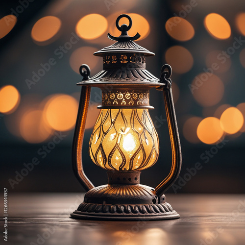 The image is of an old-fashioned lantern with a unique design.